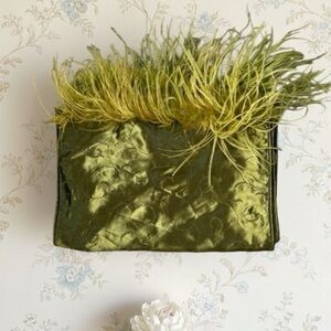 Green Feather Silk Table Scarf Runner